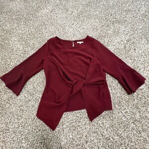 Skies Are Blue Burgundy Blouse with Bow Detail